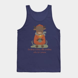 A Highland Cow Holding A Flower Pot, Cozy Art Tank Top